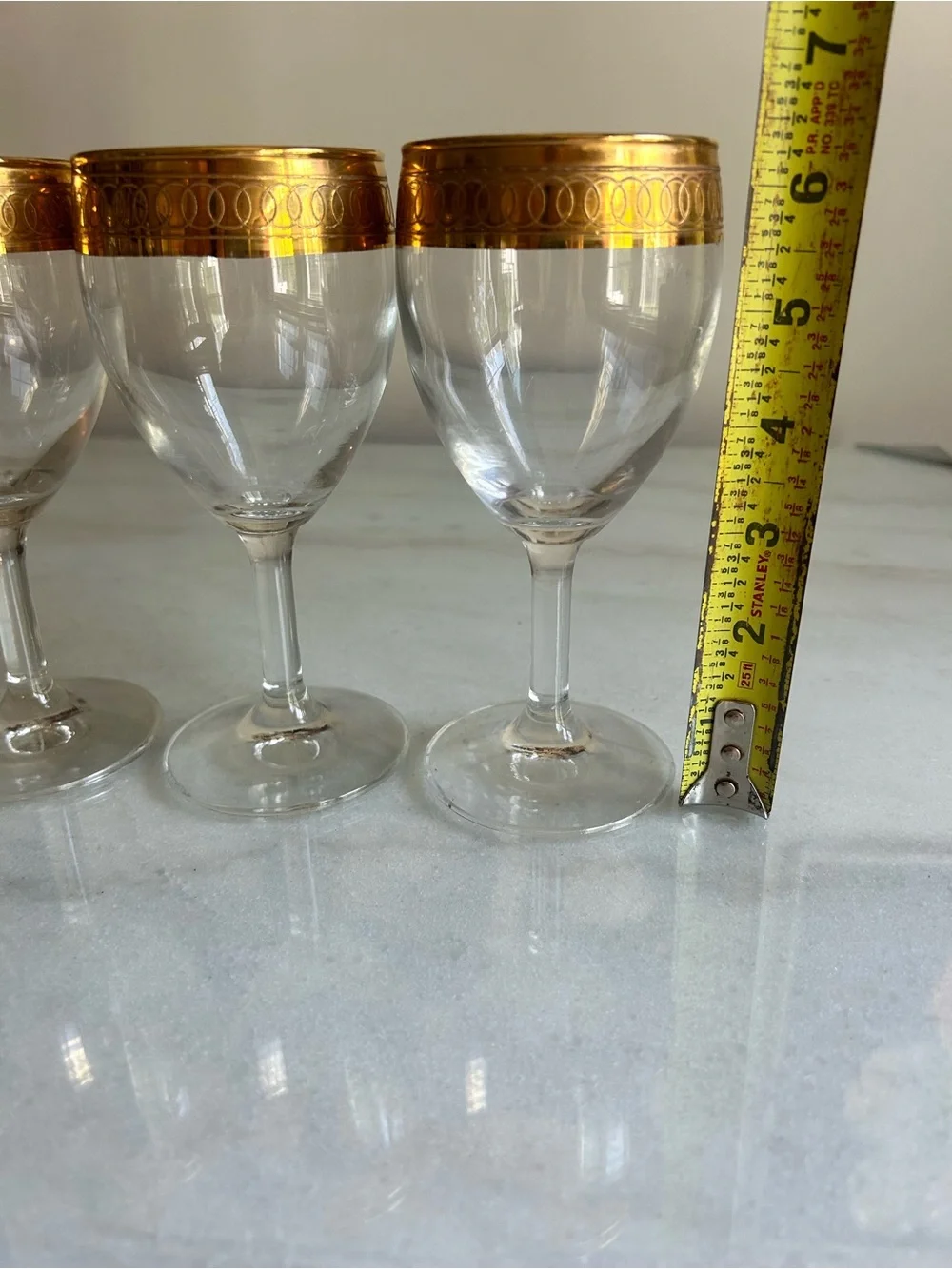 Vintage Italian Crystal Gold Rim Wine Glasses Set of 4 Gold Encrusted Stemware - Picture 8 of 9